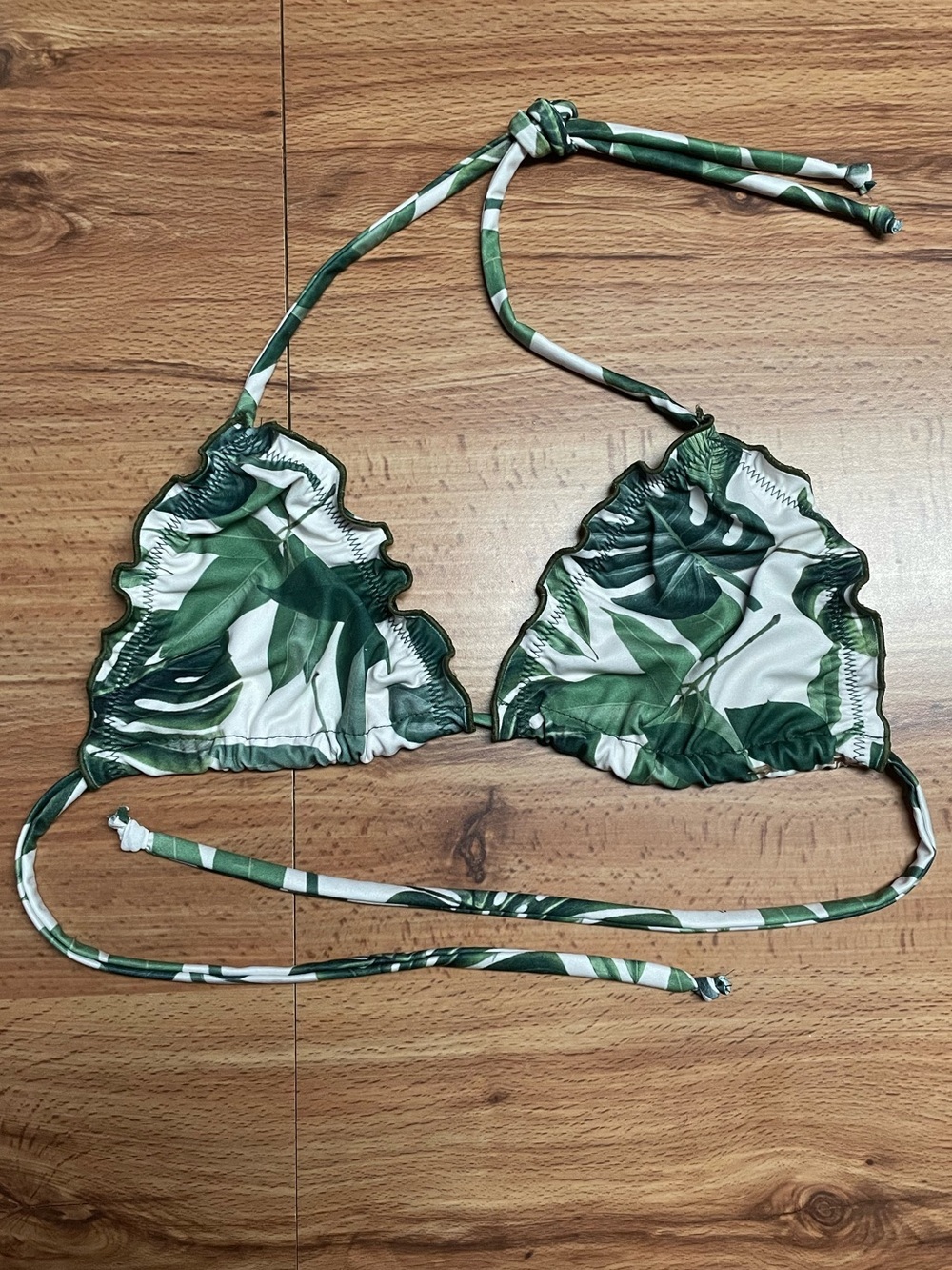 Leaf Botanical Print Lettuce Trim Triangle Bikini Top Swim Women